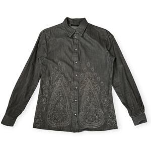 Diesel Long Sleeve Beaded Button Up Shirt SIZE S Gray Cotton Denim Western